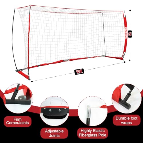 BaseGoal Soccer Goal,Soccer Net,Soccer Goals for Backyard,with Bow Frame,Collapsible Metal Base and Agility Ladder - style: 12X6 FT