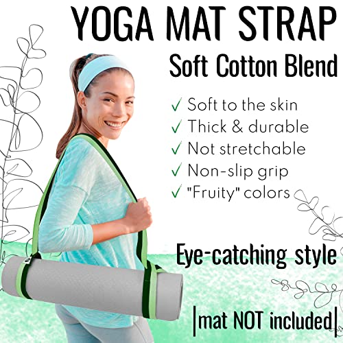 TECEUM Yoga Mat Strap – Extra Soft & Thick Cotton Carrier for All Mats | Adjustable Skin-friendly & Non-Slip Mat Holder Sling in 30+ Colors [Mat Not Included] - color: Green Avocado, size: 64 IN