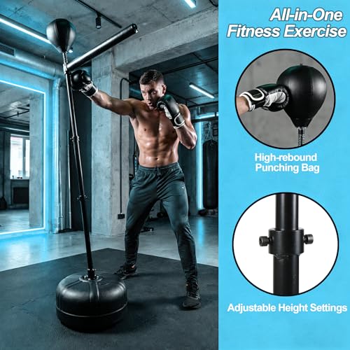 Spinning Reflex Bar Boxing Bar with Punching Bag, Height Adjustable SpinningBar, Freestanding BoxingBar Boxing Speed Trainer Boxing Equipment for Home Gym (1 Ball)
