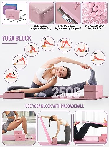 1/3 Yoga Mat Thick, Yoga Set for Beginners Include High Density Mat with Multi-loops Strap, Blocks, Booty Resistance Band Set, Door Anchor, Carring Bag & Strap - color: PINK&GREY
