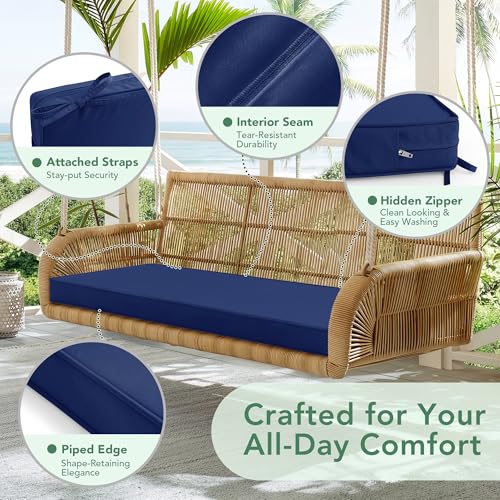 Summsun Outdoor Bench Cushion: Waterproof and Fade Resistant Patio Furniture Cushions - Non-Slip Bench Pad Cushion with Removable Cover for Garden Swing Porch Sofa Settee, 48 x 18 x 3 Inch, Navy Blue - color: Navy, size: 48x18x3 Inch