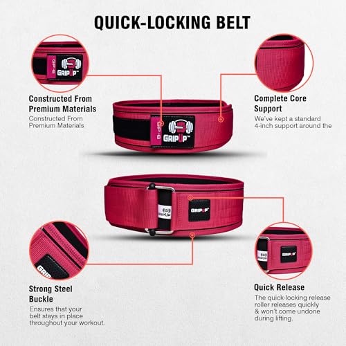 Self-Locking Weight lifting Belt AUTO LOCK 4 Inch Gym Belt Adjustable Buckle For Fitness Powerlifting Bodybuilding Weightlifting Deadlift Olympic Cross Training Back Support Men & Women - color: Pink, size: Small