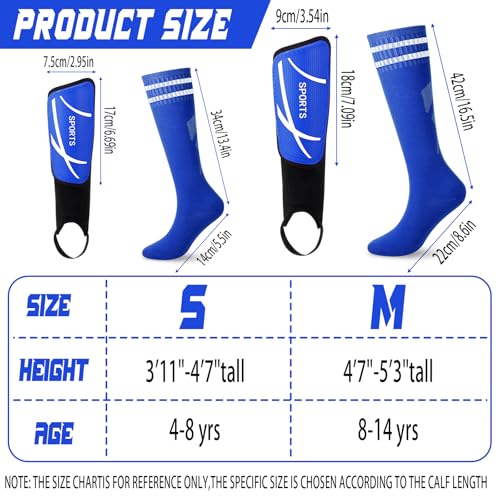 Soccer Shin Guards and Socks Kids Youth Lightweight Soccers Pads Defender with Ankle Protection Ski Shin Guards Football Equipment for Age 4-14 Toddler Boy Girl - color: Blue, size: Small