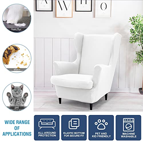 NILUOH Wingback Chair Cover 2-Piece Soft Stretch Wing Chair Slipcover Solid Color Armchair Sofa Couch Cover Furniture Protector with Elastic Bottom for Living Room Bedroom (White) - color: White
