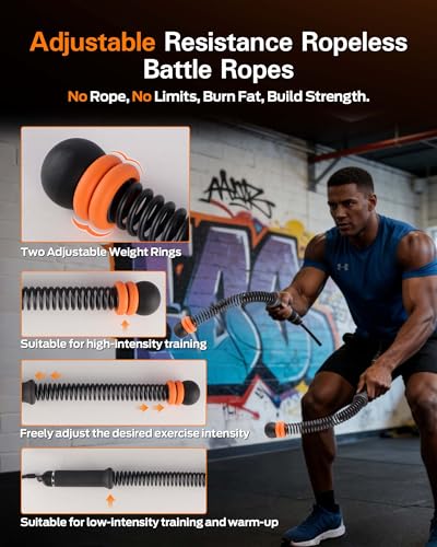 VividPulse 2PCS Weighted Ropeless Battle Ropes for Home Gym - Portable & Quiet Training Rope for HIIT, Strength & Low-Impact Cardio - Full Body Workout Equipment for Men & Women - color: Black