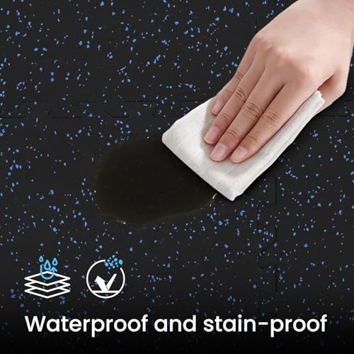 Upgraded 100% Rubber Flooring 0.6in Extra Thick - Interlocking Puzzle Floor Tiles for Home Gym Heavy Workout Equipment - Rubber Floor Tiles Non-Slip - Noise Reduction & Shock Bsorption - 6Pcs