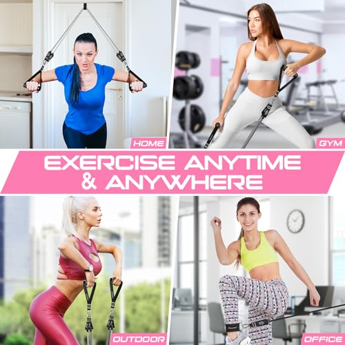 RENRANRING Resistance Bands for Working Out, 150LBS Exercise Bands, Workout Bands, Resistance Bands Set with Handles for Men Women, Legs Ankle Straps - color: Grey Set, size: 51.0 inch
