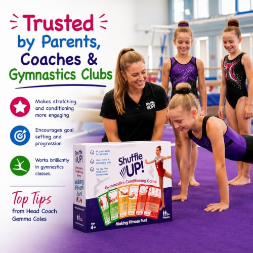 Shuffle Up Gymnastics Card Game - 70+ Fun Skill Cards, Gymnastic Gifts for Girls, Tumbling and Fitness Accessories, Indoor Home Gym Training Fundamentals and Strength - Gymnastics Equipment for Kids