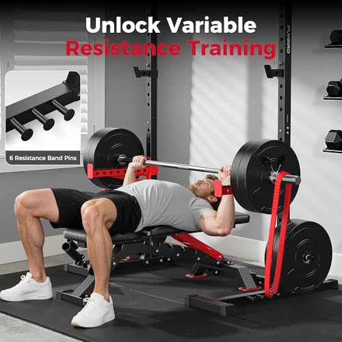 FLYBIRD SR1 Squat Rack with Pull-Up Bar, Adjustable Multi-Functional Power Rack, Inner Width Squat Rack Stand Suitable for 6FT,7FT Barbell for Home Gym Equipment - color: Black&Red