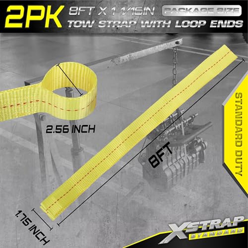 XSTRAP STANDARD 2PK 1-3/4''x 8FT Tow Straps with Loop Ends, Lifting Sling Web Strap | 5000 lbs Breaking Strength, Heavy Duty Flat Lift Sling Web Straps for Rigging, Moving, Hoist, Tree Stump Removal - style: 2pk 1-3/4''x 8FT