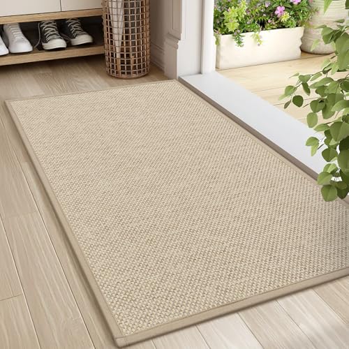 LEKEEPGO Door Mat 24"x36", Non Slip Door Mat Indoor Entrance, Rubber Backing Front Indoor Door mats Washable Absorbent Low-Profile Entryway Entry Resist Dirt Inside Door Mats, Khaki - color: Khaki, size: 2' X 3' (Rectangular)