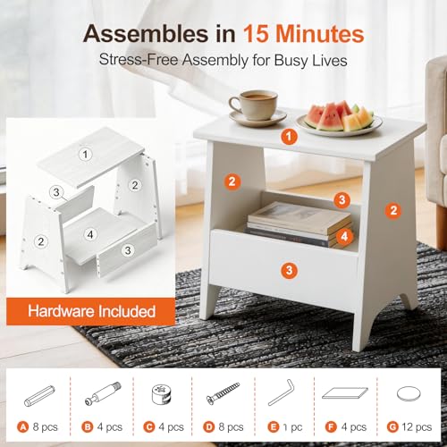 King Oasis Small Storage Stool with Flat Top, 15.7" Modern Footstool Ottoman for Living Room & Bedroom, Narrow Shoe Bench/Side Table for Entryway, Bathroom, Bedroom and Small Spaces, White - color: White