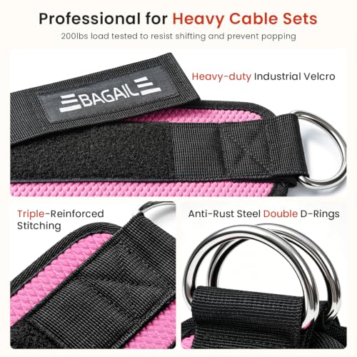BAGAIL Ankle Straps for Cable Machines (2 Pack), Double D-Ring Ankle Cuffs with Extra Thick Padding, Adjustable Fit for Women & Men Glute Kickbacks, Hip Abductors & Leg Curls, Includes Mesh Bag - color: Pink