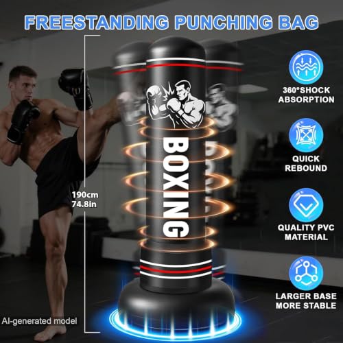 Punching Bag for Adults with Stand, 74.8'' Free Standing Heavy Boxing Bag with Gloves and Pump for Men Women Teen Boys Girls Kickboxing Beginners Home Training MMA Muay Fitness Thai