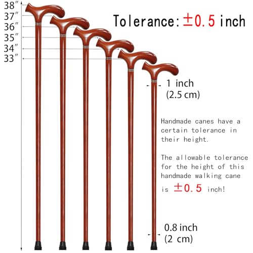 Wooden Walking Cane with 5 Height for Men and Women, Handmade Wood Cane with Comfort Grip Handle, Supportive Mobility Aid for Seniors, Fashionable & Classic Lightweight Stick - color: Brown, size: 33inch