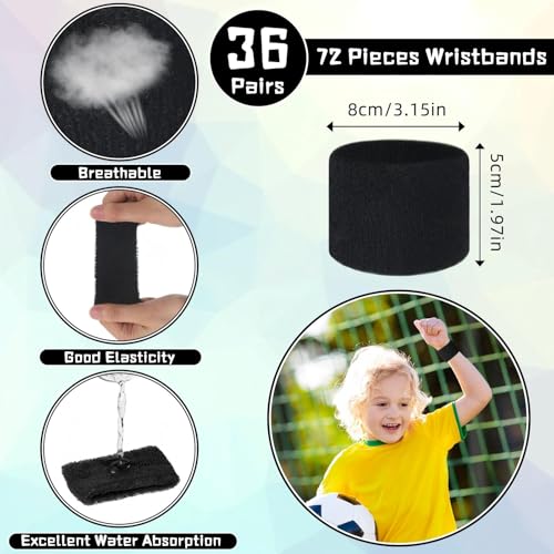 Lounsweer Wrist Sweatbands Bulk for Kids Adult Teams Sweat Bands Sports Wristband Athletic Neon Sweatbands for Football Basketball Tennis Running Gym Party Gifts - color: Black