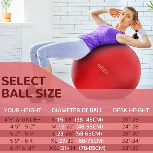 Fitvids Anti-Burst and Slip Resistant Exercise Yoga Fitness Birthing Ball with Quick Pump, 2,000-Pound Capacity, Multiple Colors and Sizes - color: Red, style: 23-26in (58-65cm), L