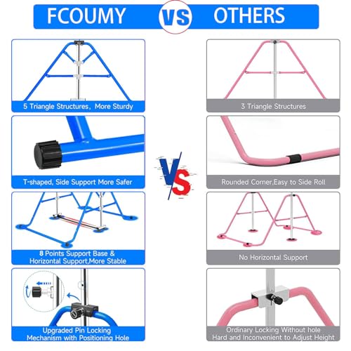 Gymnastics Horizontal Bar, Junior Training Kip Bar Gymnastics Equipment for Home, Adjustable Telescopic Height Folding Horizontal Bar with Gymnastic Rings for 3-12 Years Old Kids - color: Blue