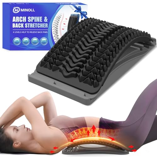 MINOLL Back Stretcher for Lower Back Pain Relief, Multiple Level Adjustable Arch Lumbar Back Cracker Board, Back Cracking Device, Back Massager for Scoliosis, Spine Decompression Support - color: Grey