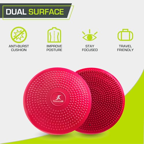 ProsourceFit Core Balance Disc Trainer, 14” Diameter with Pump for Improving Posture, Fitness, Stability - color: Red