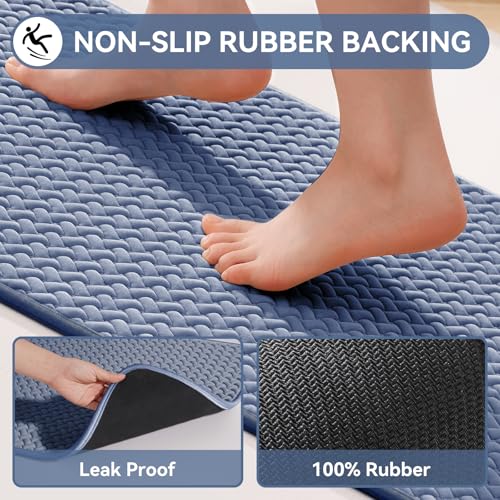 YDKGL Bathroom Rugs Non Slip, Super Absorbent Quick Dry Bath Mats for Bathroom, Foam Weave Texture Thin Bath Rugs Washable with Rubber Backing Fit Under Door Outside Shower,24" x 35“ - color: Blue, size: 24” X 35“