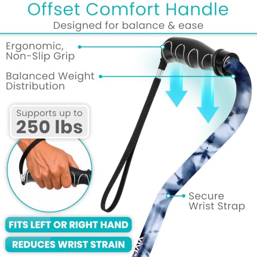 Vive Walking Cane for Women, Men, Elderly - Patented Offset Grip - Lightweight Adjustable Walking Aid with a Non-Slip Tip - Sturdy Balancing Mobility Aid for Seniors - color: Blue Burst