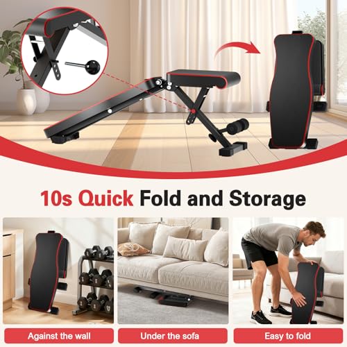 ALSO GO Adjustable Weight Bench, Workout Benches with Leg Extension, Foldable Incline Decline Bench Press, Roman Chair, Full Body Strength Training Equipment for Home Gym - color: Sport Black