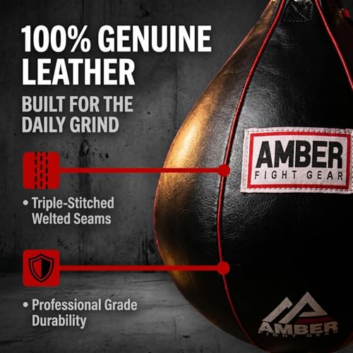 Amber Sports Genuine Leather Speed Bag for Boxing & MMA – Handcrafted Punching Ball for Reflex & Speed – Balanced for Fast Rebound – Available in Sizes XS, S, M, L - size: Large (7"x11")