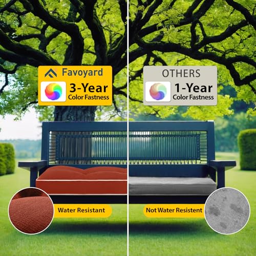 Favoyard Indoor/Outdoor Waterproof Bench Cushion, Red 42 x 16 inch | 3-Year Fade-Resistant Tufted Pad for Patio Garden Porch Swing Window Kitchen, Non-Slip Ties, High-Density Support, Piped Edge - color: Red, size: 42 x 16 In