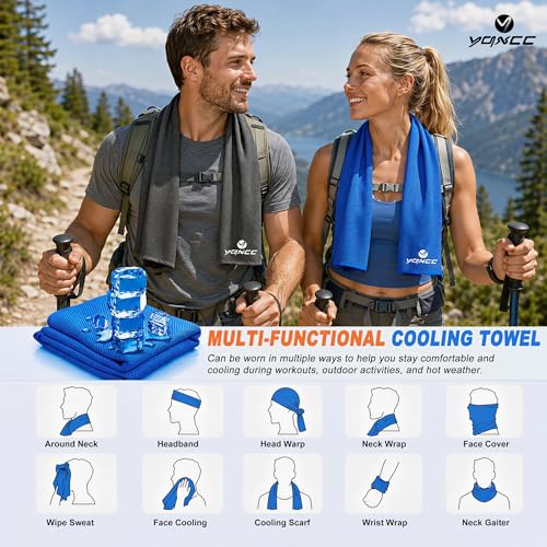 YQXCC 4 Pack Cooling Towels (47"x12"), Ice Cool Neck Towel, Soft Breathable Microfiber for Yoga, Golf, Gym, Running, Camping & Hot Weather - color: Dark Blue*2/ Green*1/ Dark Gray*1