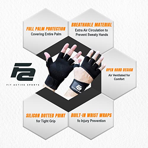 Fit Active Sports RX2 Weight Lifting Workout Gloves with Built-in Wrist Wraps - Gym Gloves with Wrist Support Durable Non-Slip Palm Padding to Avoid Calluses - for Men & Women - size: X-Large