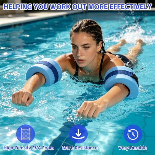4 Pcs Water Aerobics Set for Aquatic Exercise, 2 Foam Water Dumbbells & 2 Aquatic Cuffs, Pool Resistance Weights Fitness Equipment, Ankle Arm Swim Weights for Water Workouts & Training