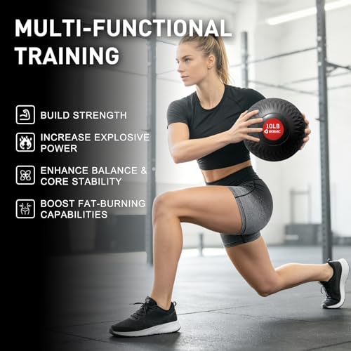 Slam Ball Medicine Ball Weighted Balls for Exercise and Workout, Strength, Cardio, Cross-Training and Core Workouts - color: Black, size: 10 LB