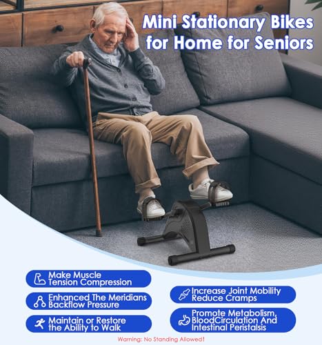 Under Desk Bike Pedal Exerciser for Seniors, 12-Level Electric Mini Exercise Bike with LCD, Quiet Motorized Arm & Leg Pedaler for Seniors - color: Black