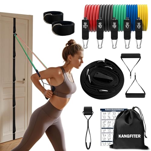 KANGFITER Door Anchor Strap and Resistance Bands for Working Out with Handles, Strength Training Equipment Exercise Bands for Full Body Workout, Non-Slip Multi Point Attachment for Home Gym Fitness