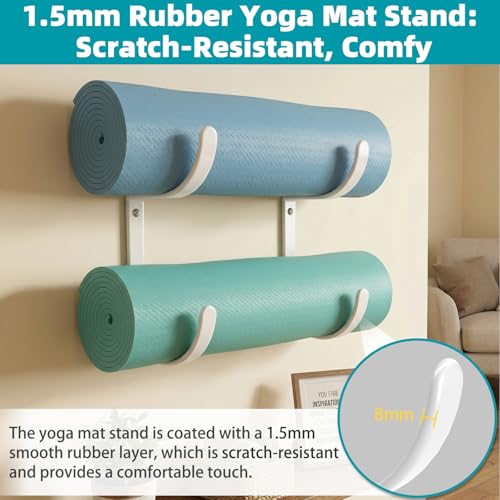 Yoga Mat Holder Wall Mount，No-Tie Mat Storage Rack With Rubber Coating | for Exercise Mat，Pilates Mat，Hanging Foam Roller and Home Gym Equipment Accessories - color: 2-Tiers （yoga mat holder）