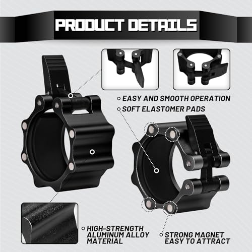 RitFit 2-Inch Magnetic Barbell Collars Locking Clamps - Heavy Duty Aluminum Alloy, Quick Release with Non-Slip TPR Pads for Olympic Weightlifting Powerlifting Training (Pair) - color: Black