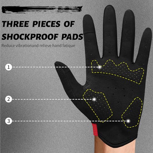 VXW Bike Gloves for Men Women Cycling - with Reflective Strips &Anti-Slip Shock-Absorbing Pad for Bicycle/Mountain Bike/Workout/MTB/Gym - color: Red, size: Large