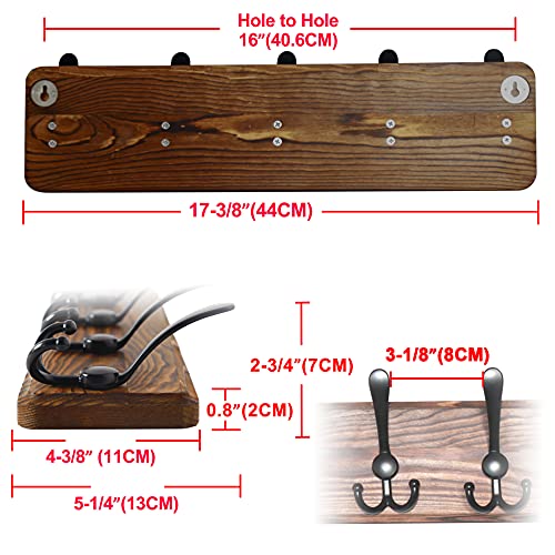 Dseap Coat Rack Wall Mounted - 24" Long 6 Tri Hooks, Heavy Duty Wooden Wall Coat Hanger Coat Hook for Clothes Hat Jacket Clothing, Weathered Blue and Black - color: Weathered Blue & Black, size: L=24"