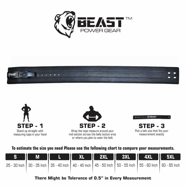 Beast Power Gear Weight Lifting Belt Lever Buckle 10MM 13MM Thick & 4 Inches Free Strap Weightlifting, Powerlifting, Deadlifts, Squats Men Women - color: Real Black, size: XX-Large