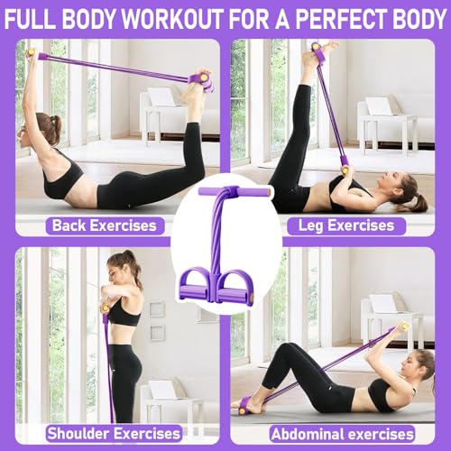 Pedal Resistance Band with Handle, Up to 50lbs 6-Tube Multifunction Pedal Resistance Band for Home Workout, Natural Rubber Foot Pedal Resistance Band with Storage Bag - color: Purple