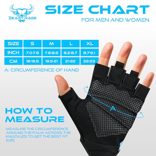 BEAST RAGE Fingerless Weight Lifting Gloves with Palm Protection Padding, Breathable Lightweight Gym Gloves for Men, Women, Weightlifting, Cycling, Exercise, Training Pull Up - color: Aqua, size: Small