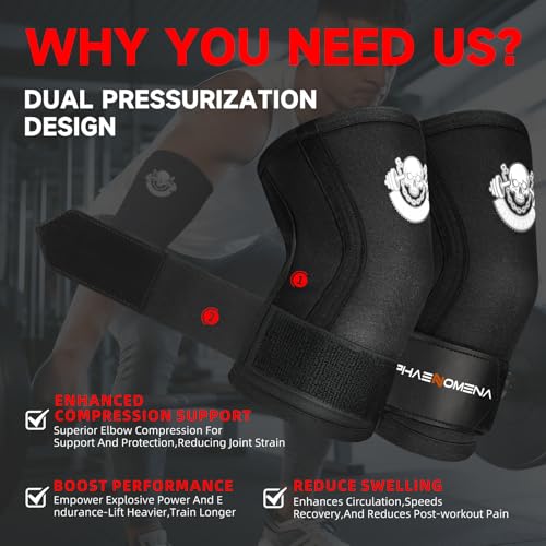 Weightlifting Elbow Brace(1 Pair), Elbow Sleeve with Dual Pressurization Design Straps for Bench Press, Powerlifting, Pressing, Neoprene Training Gear for Men and Women - size: Large