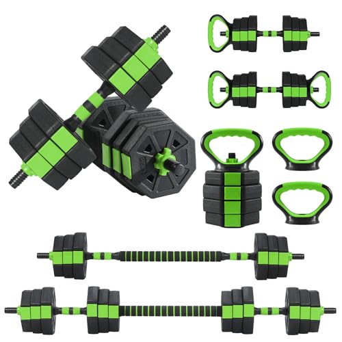 Adjustable Dumbbell Set, 44/66/88Lbs 4-in-1 Free Weights for Home Gym, Converts to Kettlebell & Barbell with Connector, Non-Slip Grip, Ideal for Men & Women Strength Training - color: Black Green