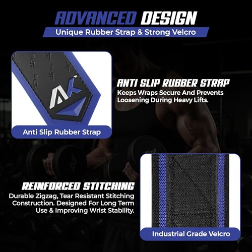 AKTV8 Wrist Wraps for Weightlifting, 18"&24" Heavy Duty Stiff Wrist Support | 3inch Wide Firm Elastic, Reinforced Thumb Loop, Built for Heavy Bench Press, Overhead Press, Powerlifting & Strength Training - color: Blue/Black, size: 24 Inches