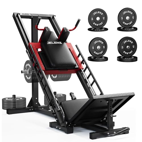 JELENS Leg Press Hack Squat Machine, Leg Machine for Home Gym with Linear Bearing, L11 Professional Adjustable Leg Exercise Machine, Lower Body Workout - color: Red, size: 190LB Black Weights Package