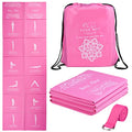 Foldable Yoga Mat for Women, Non Slip Exercise Mat for Home Gym, 5mm Travel Yoga Mats Set With Stretch Strap for Yoga Pilates and Fitness, 68"L x 24"W x 0.2 Inch Thick - color: Pink