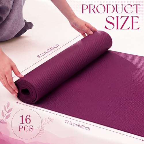 Funtery 3 mm Thin Yoga Mats Bulk, 68 x 24 Inches Lightweight PVC Exercise Mats Non Slip Workout Fitness Pads for Yoga Pilates Stretching Classes Gym Home Studio - color: Boysenberry