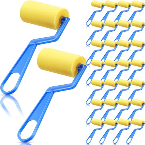 Tenceur 3 Inch Foam Paint Rollers Painting Sponge Roller Small Sponge Paint with Plastic Handle for Artists Kids Back to School Gifts Educational Graffiti Painting Art Craft Supplies(Blue,30 Pcs) - color: Blue