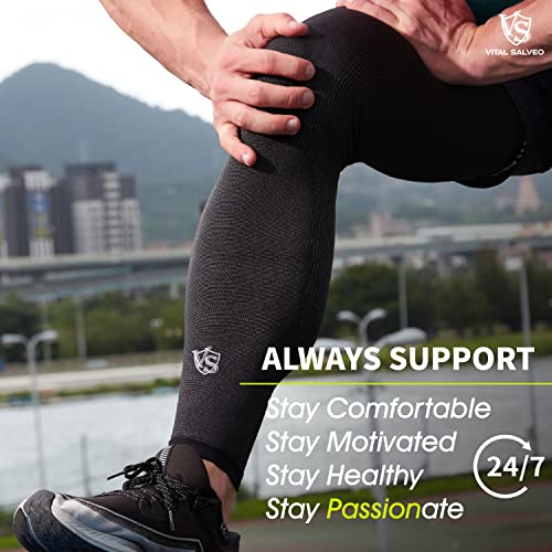 Vital Salveo Germanium & Carbon Recovery Full Leg Sleeve – Compression Leg Sleeve, Long Knee Sleeve for Arthritis, Basketball, Cycling, Football, Dark Grey (1 PC) Medium - color: grey, size: Medium (Pack of 1)